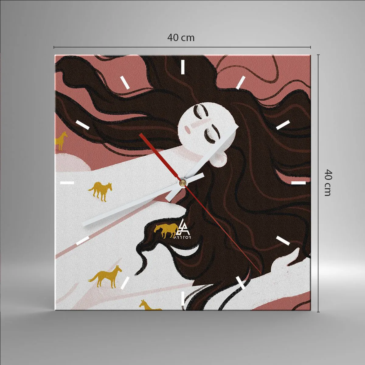 Wall clock - Clock on glass - Dream of a Golden Horse - 40x40 cm