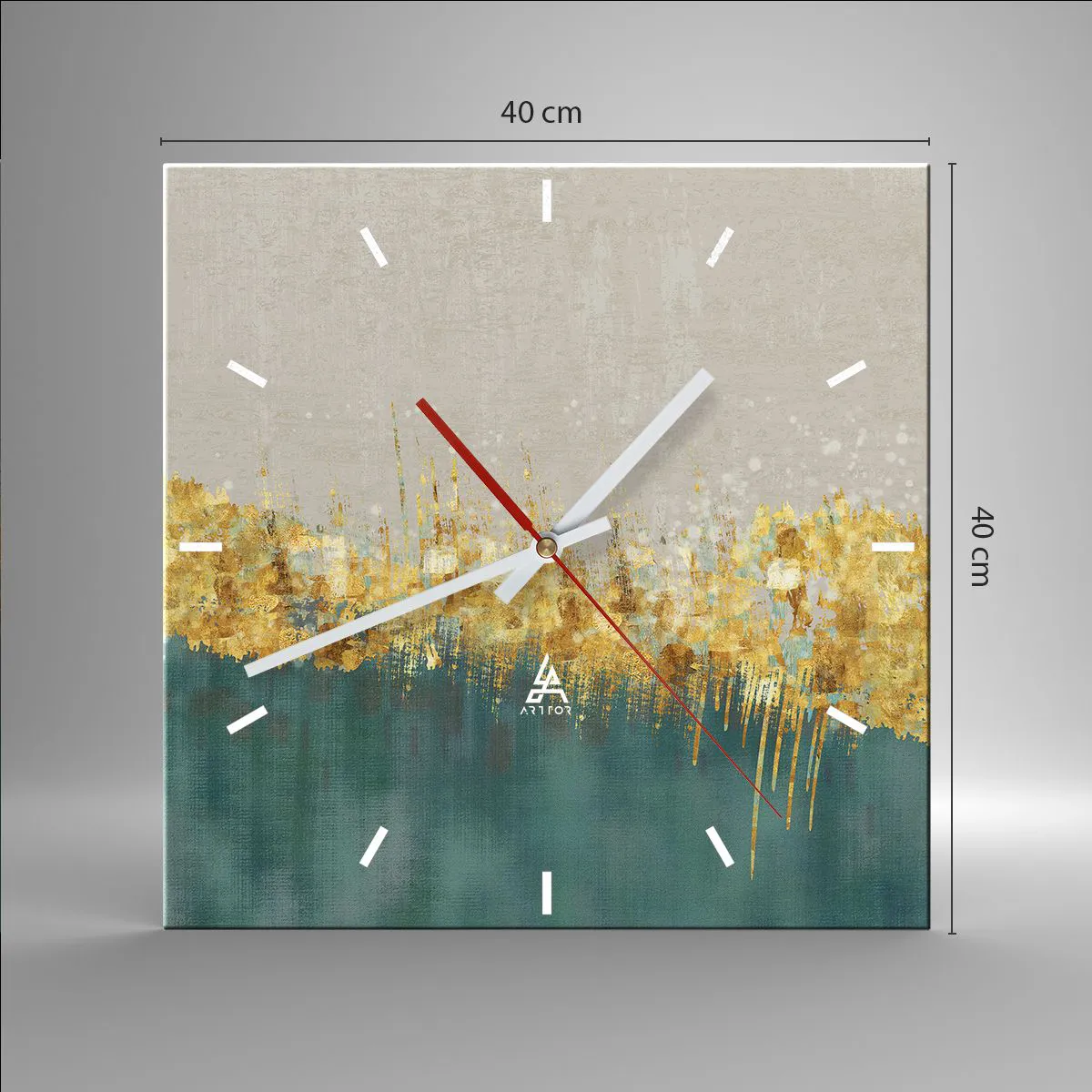 Wall clock - Clock on glass - Golden Border - 40x40 cm