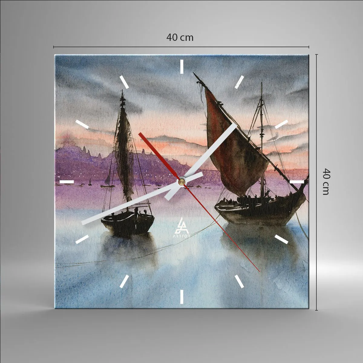 Ceas de perete - Ceas pe sticlă - O seară în port - 40x40 cm