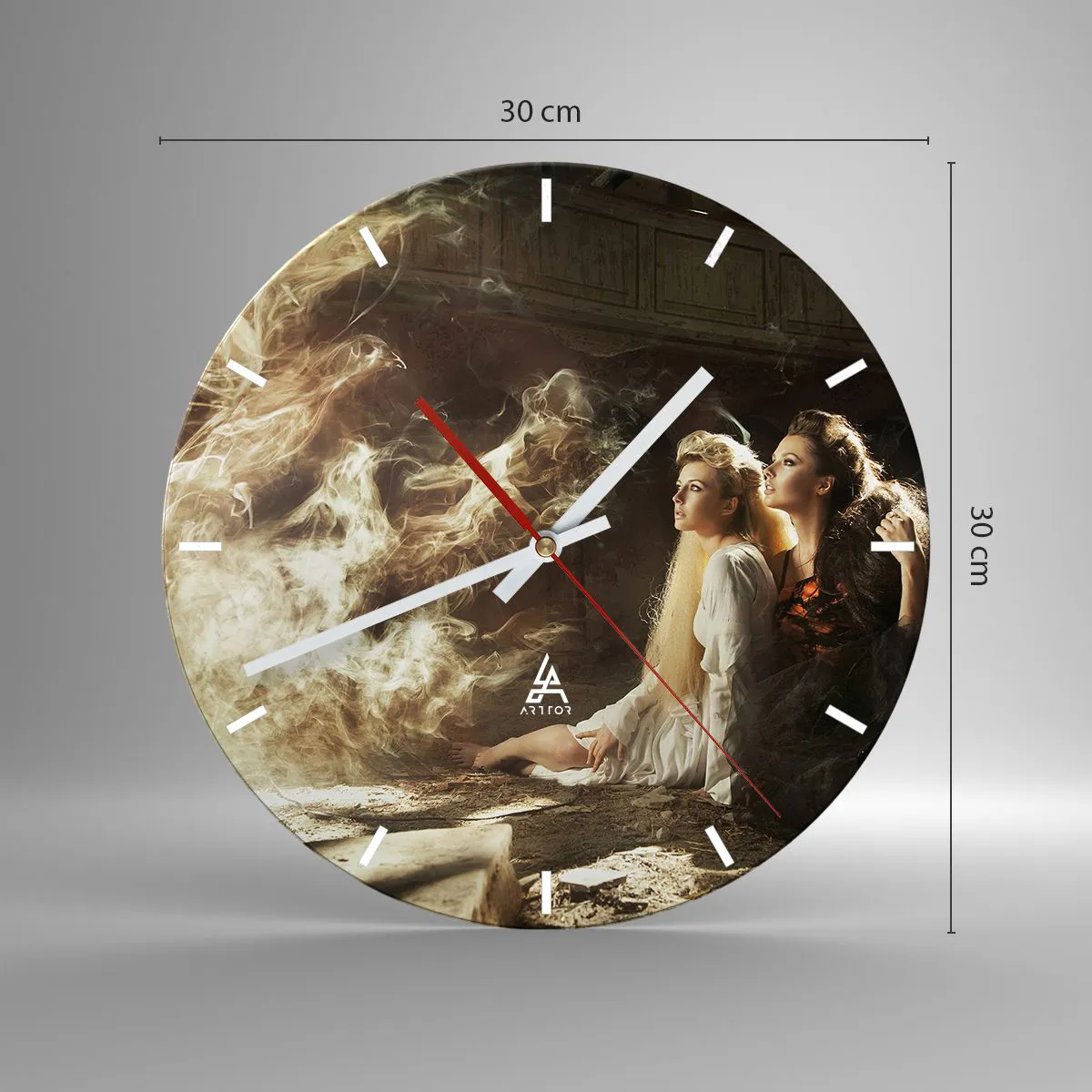 Wanduhr - Glasuhr - Zwei Frauen, umgeben von einem magischen Glanz - 30x30cm - Und es gab Poesie - Moderne Wanddekoration für Wohnzimmer, Küche und Schlafzimmer ARTTOR