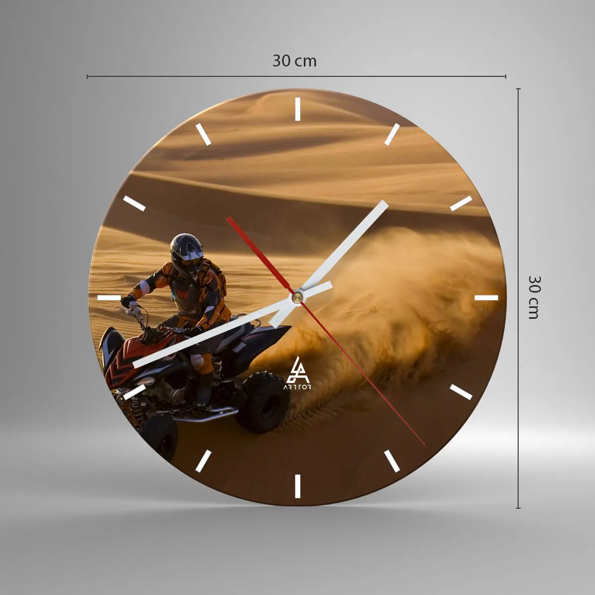 Wanduhr - Glasuhr - Quad in der Wüste im Einsatz - 30x30cm - Auf den Sandwellen - Moderne Wanddekoration für Wohnzimmer, Küche und Schlafzimmer ARTTOR