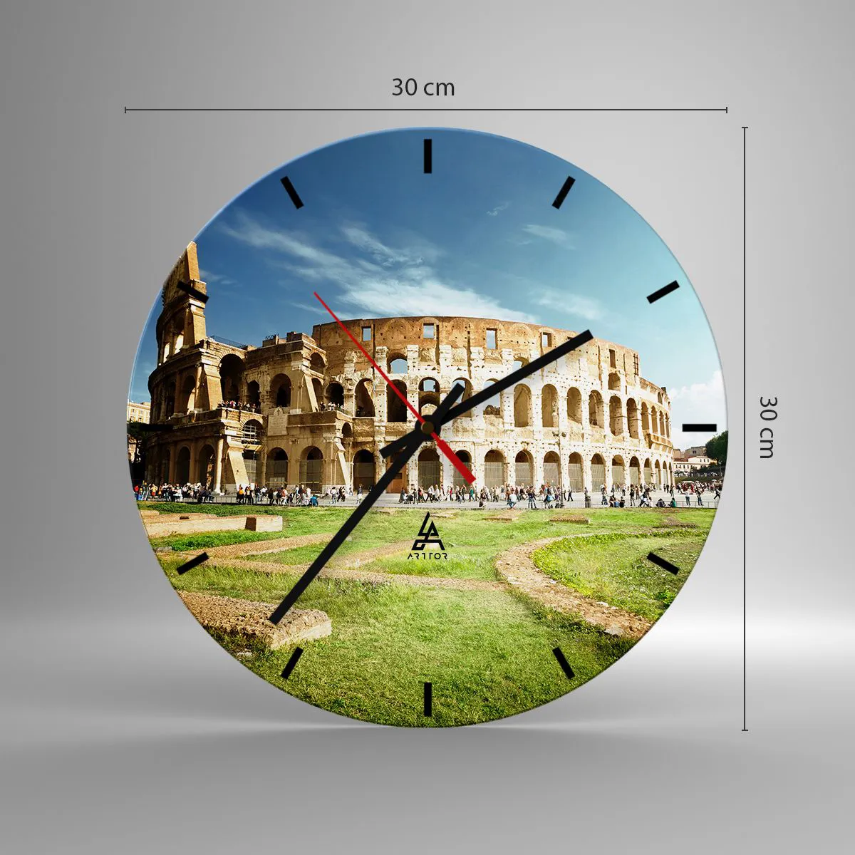 Vægur, Uret - Colosseum i Rom i solskin - 30x30cm - Du kan stadig høre våbenklirren - Moderne vægdekoration til stue, køkken og soveværelse ARTTOR