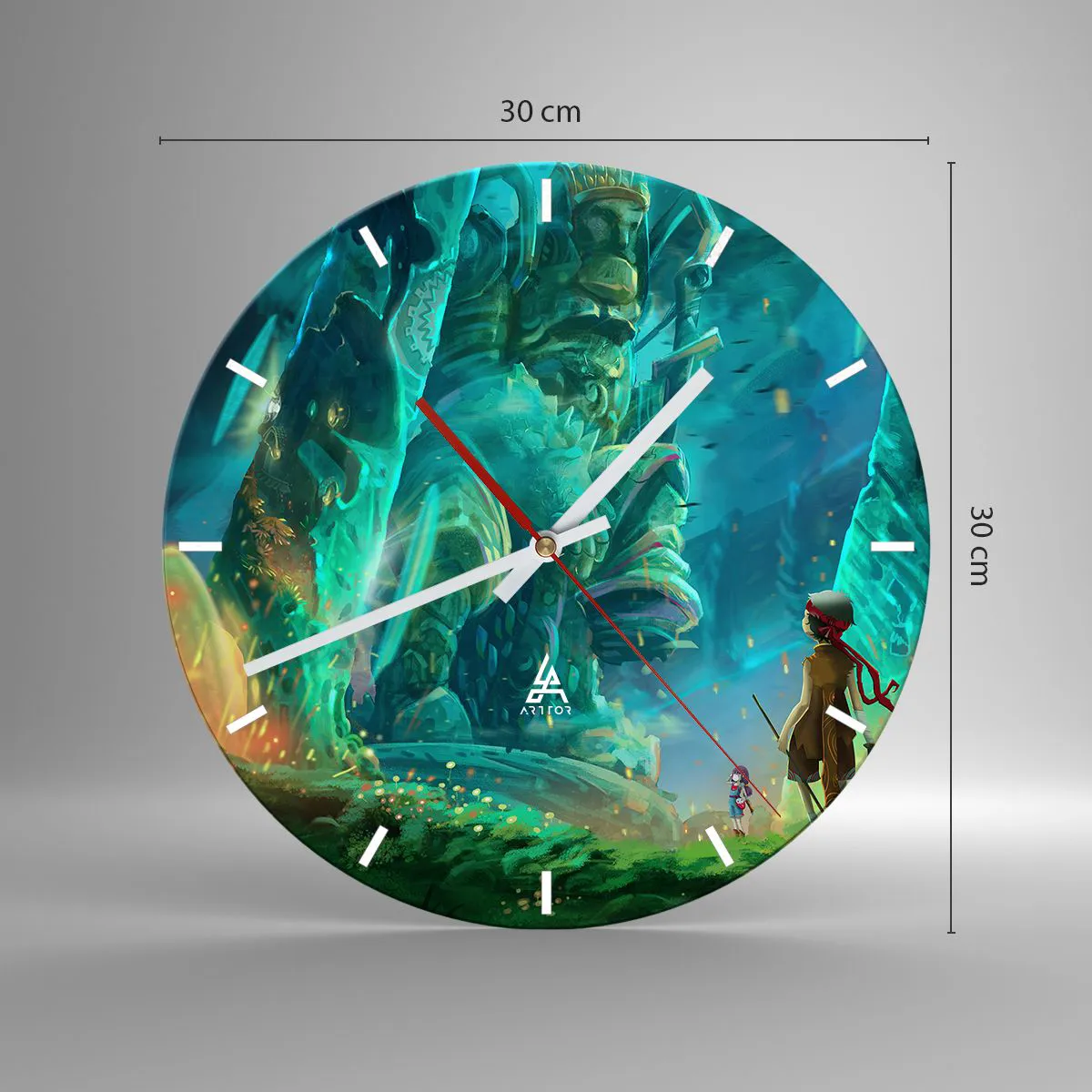 Relógio de parede - Relógio em vidro - Uma paisagem fantástica com figuras e totens - 30x30cm - Do Grande Livro de Contos de Fadas - Decoração de parede moderna para a sala de estar, cozinha e quarto ARTTOR