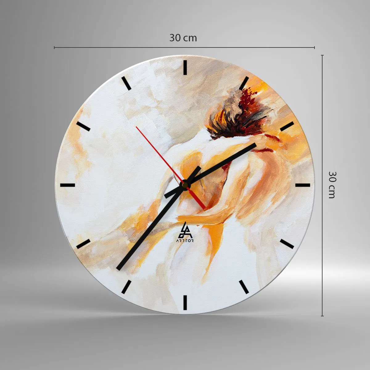 Wanduhr - Glasuhr - Eine künstlerische Darstellung eines eng verbundenen Paares in warmen Farben. - 30x30cm - Am Himmel der Nähe - Moderne Wanddekoration für Wohnzimmer, Küche und Schlafzimmer ARTTOR