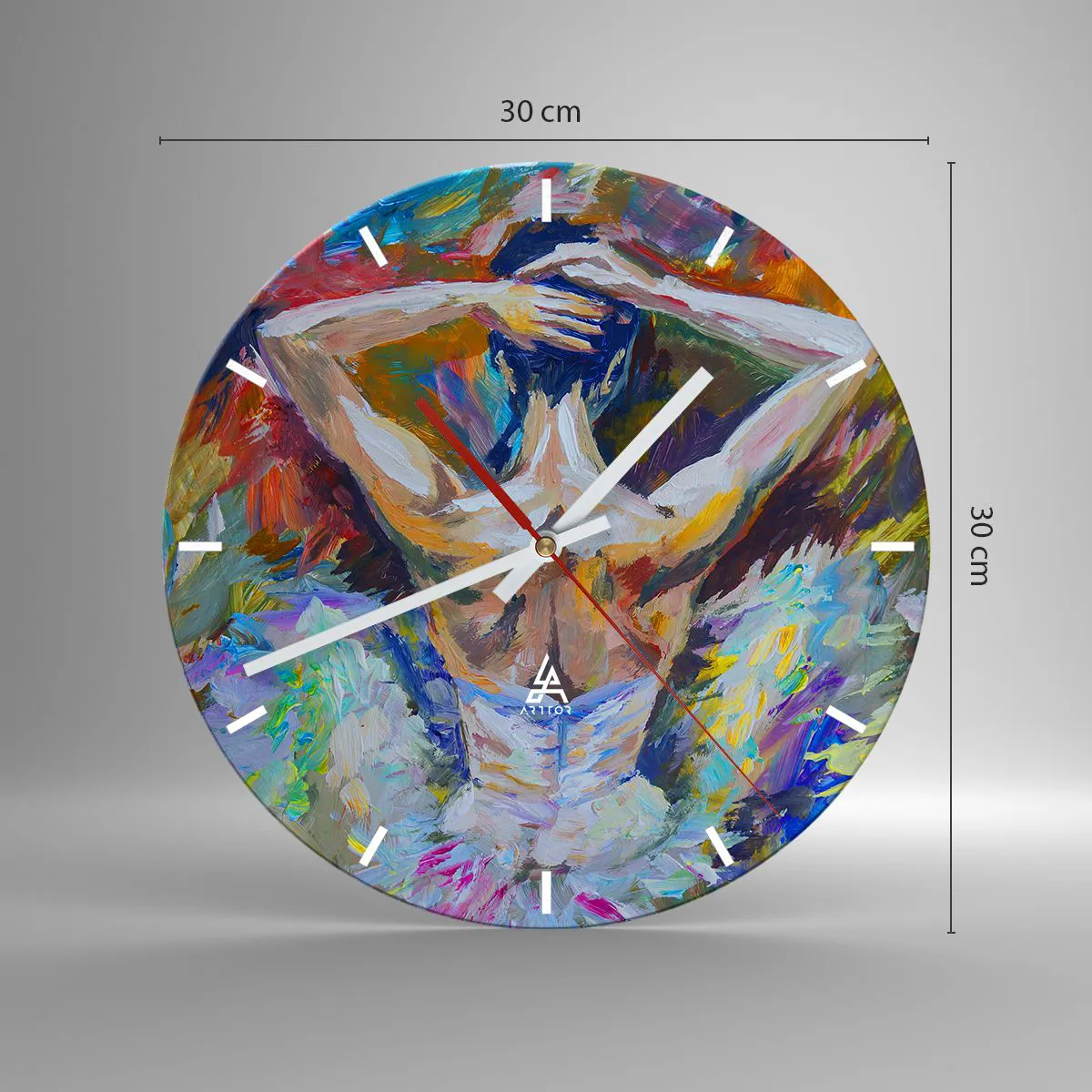 Wanduhr - Glasuhr - Ein abstraktes Bild einer Ballerina in dynamischen, bunten Farben. - 30x30cm - Es kann alles sein - Moderne Wanddekoration für Wohnzimmer, Küche und Schlafzimmer ARTTOR