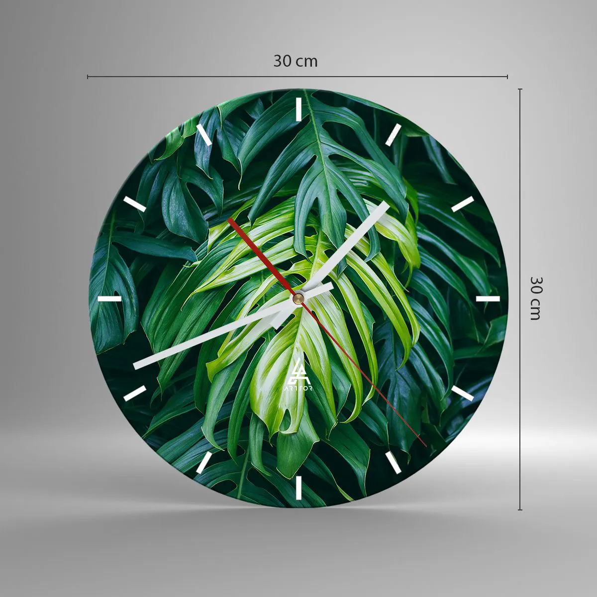 Horloge murale - Pendule murale - Feuilles vertes dans un cadre naturel - 30x30cm - Immergez-vous dans la fraîcheur - Décoration murale moderne pour le salon, la cuisine et la chambre ARTTOR