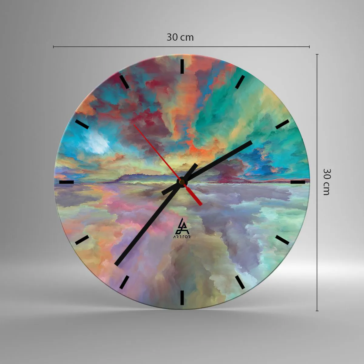 Orologio da parete - Orologio in Vetro - Un cielo colorato pieno di nuvole astratte sopra un orizzonte calmo - 30x30cm - Due cieli - Decorazione murale moderna per soggiorno, cucina e camera da letto ARTTOR