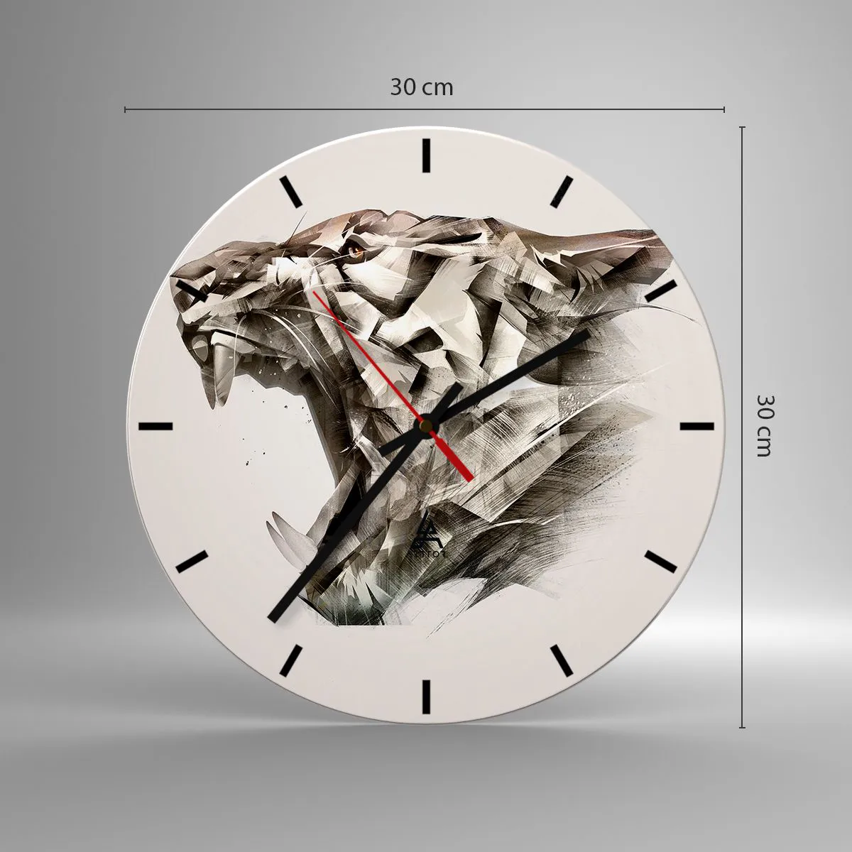 Väggklocka - Klocka på glas - Ett konstnärligt porträtt av ett djur i dynamisk form - 30x30cm - Nu vet du vem som styr - Modern väggdekoration för vardagsrum, kök och sovrum ARTTOR