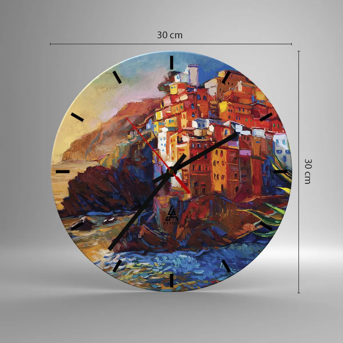 Nástenné hodiny - Malebná dedinka na skalnatom pobreží - 30x30cm - Taliansky nádych - Moderná nástenná dekorácia do obývacej izby, kuchyne a spálne ARTTOR