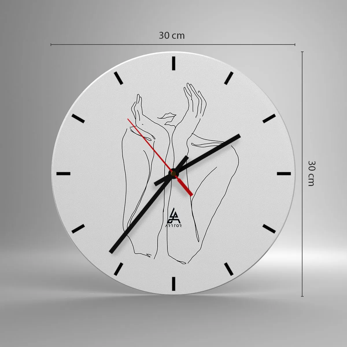Ceas de perete - Ceas pe sticlă - Un desen minimalist al unei mâini și al unei guri pe fundal alb. - 30x30cm - La ce visează fetele - Decorațiune modernă pentru perete pentru living, bucătărie și dormitor ARTTOR