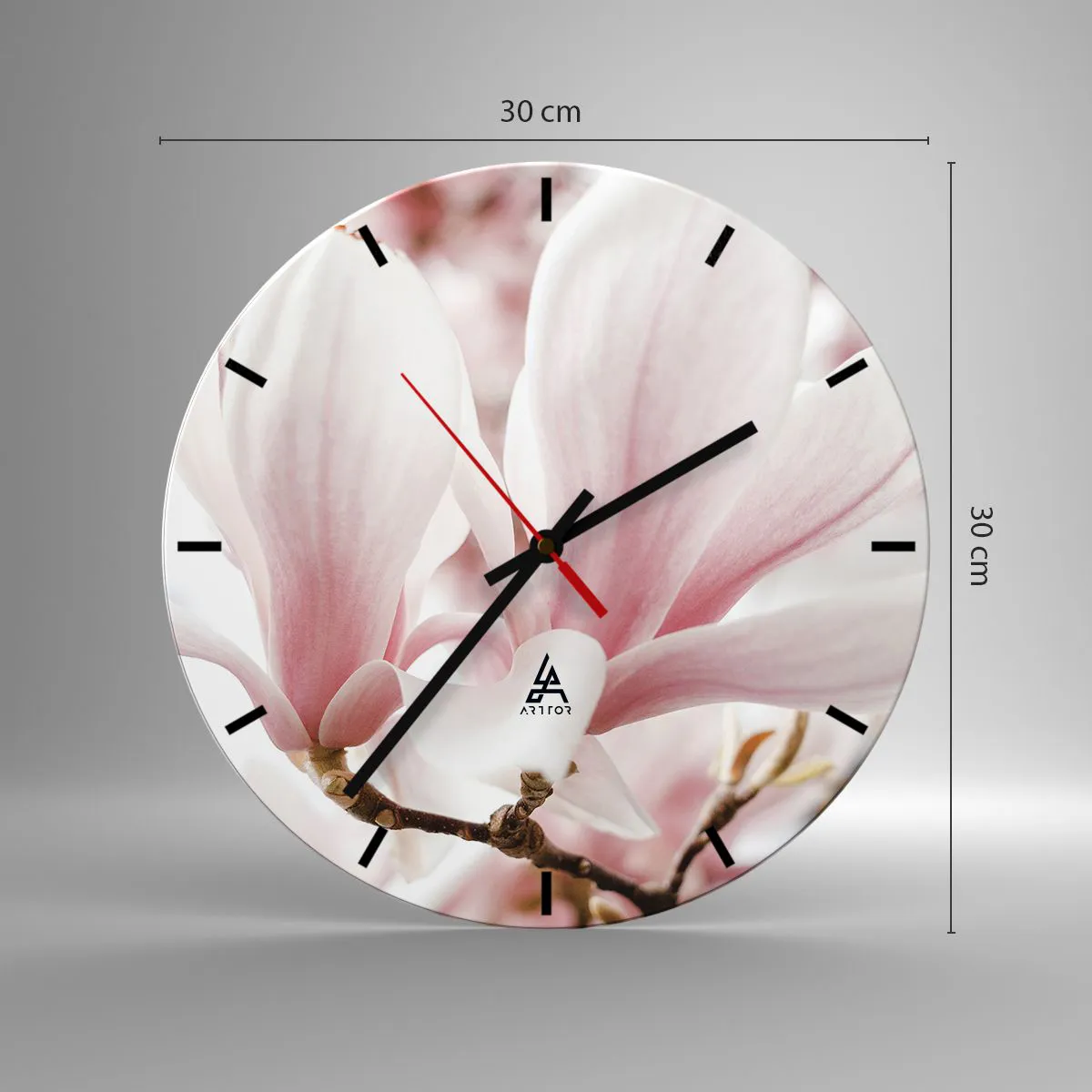Nástenné hodiny - Jemné magnólie v odtieňoch ružovej a bielej - 30x30cm - Nesmiernosť nežnosti - Moderná nástenná dekorácia do obývacej izby, kuchyne a spálne ARTTOR