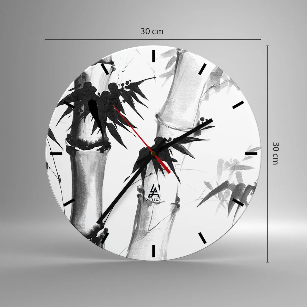 Wanduhr - Glasuhr - Schwarz und weiß bemalte Bambusse auf weißem Hintergrund - 30x30cm - Dem Orient ganz nah - Moderne Wanddekoration für Wohnzimmer, Küche und Schlafzimmer ARTTOR