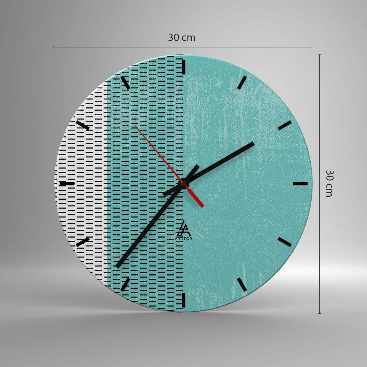 Reloj de pared - Reloj de vidrio - Gráficos en turquesa y negro con un patrón y textura rítmicos. - 30x30cm - Composición equilibrada - Decoración de pared moderna para salón, cocina y dormitorio ARTTOR