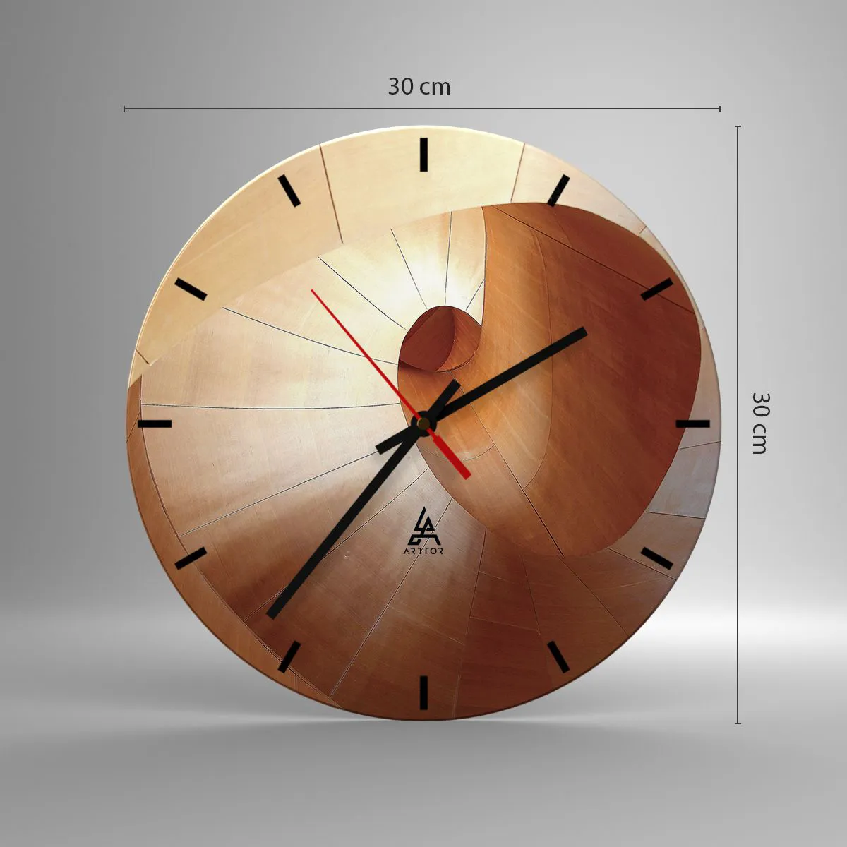 Orologio da parete - Orologio in Vetro - Scala a chiocciola in legno in stile organico - 30x30cm - Serpentina architettonica - Decorazione murale moderna per soggiorno, cucina e camera da letto ARTTOR