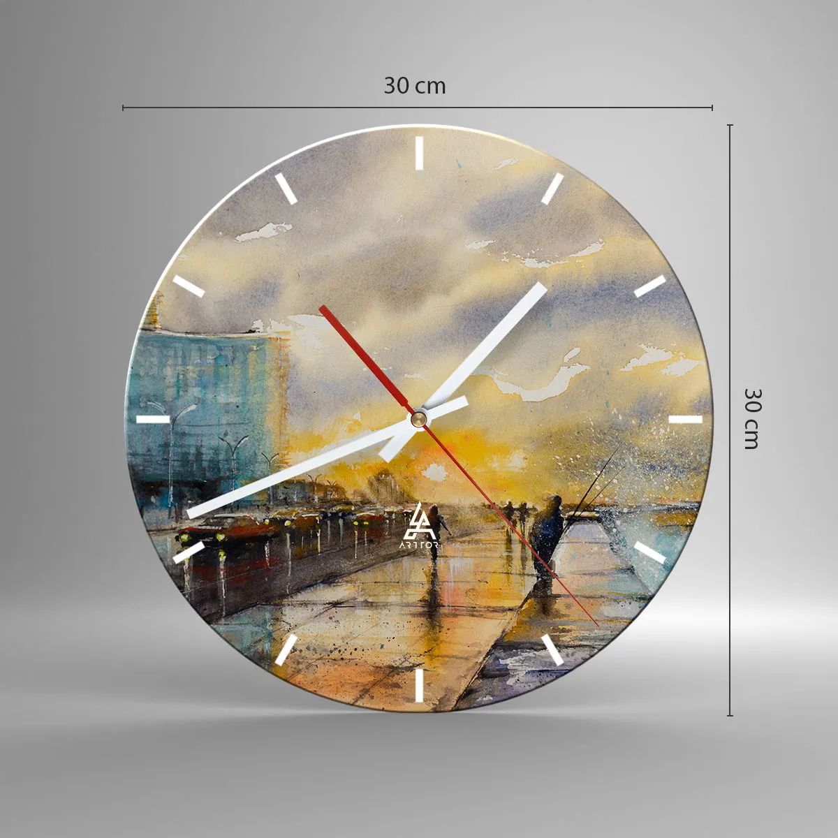 Nástenné hodiny - Prechádzka po prímorskej promenáde za súmraku - 30x30cm - Život na pobreží - Moderná nástenná dekorácia do obývacej izby, kuchyne a spálne ARTTOR