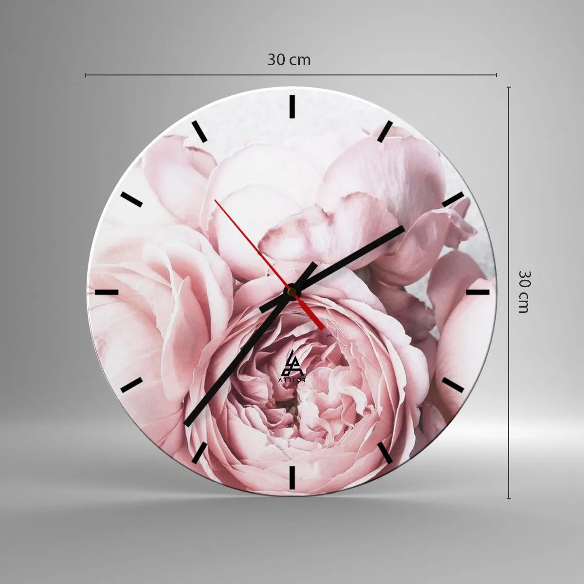 Nástěnné hodiny - Jemné růžové pivoňky v detailním záběru - 30x30cm - Pro romantiky - Moderní nástěnná dekorace do obývacího pokoje, kuchyně a ložnice ARTTOR