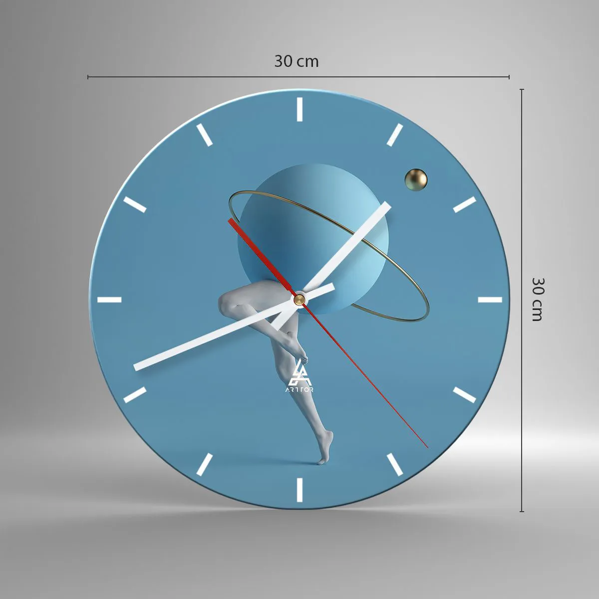 Ceas de perete - Ceas pe sticlă - O figură suprarealistă cu o sferă planetară pe cer - 30x30cm - Și planetele o iau razna - Decorațiune modernă pentru perete pentru living, bucătărie și dormitor ARTTOR