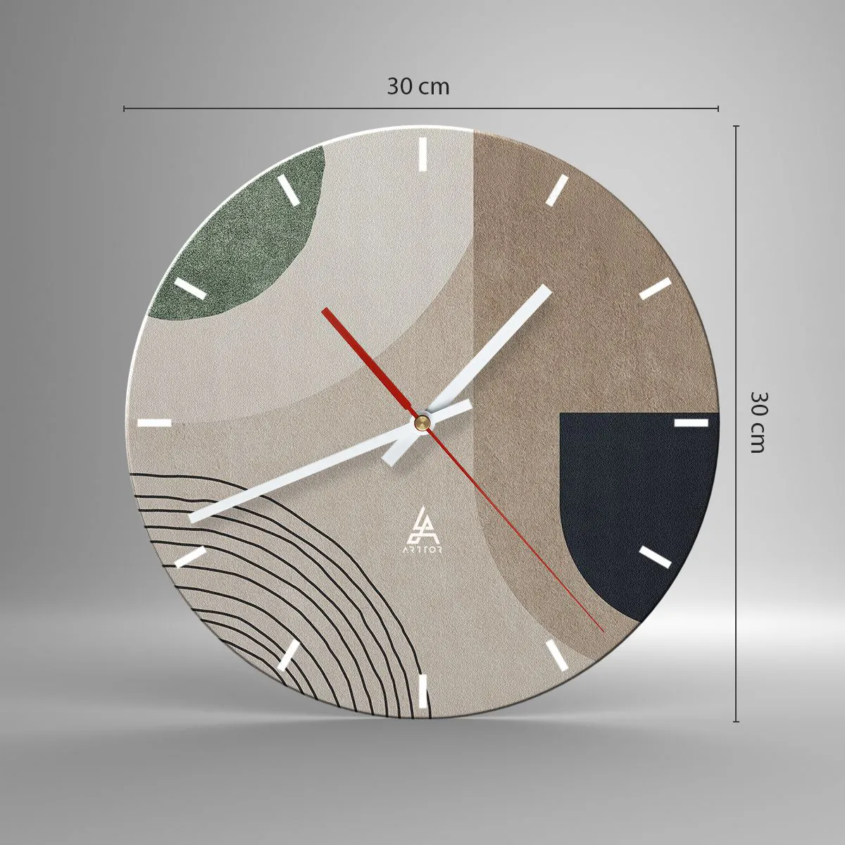 Vægur, Uret - Dæmpede ovale former med buer og jordfarver - 30x30cm - Blidheden i en oval - Moderne vægdekoration til stue, køkken og soveværelse ARTTOR