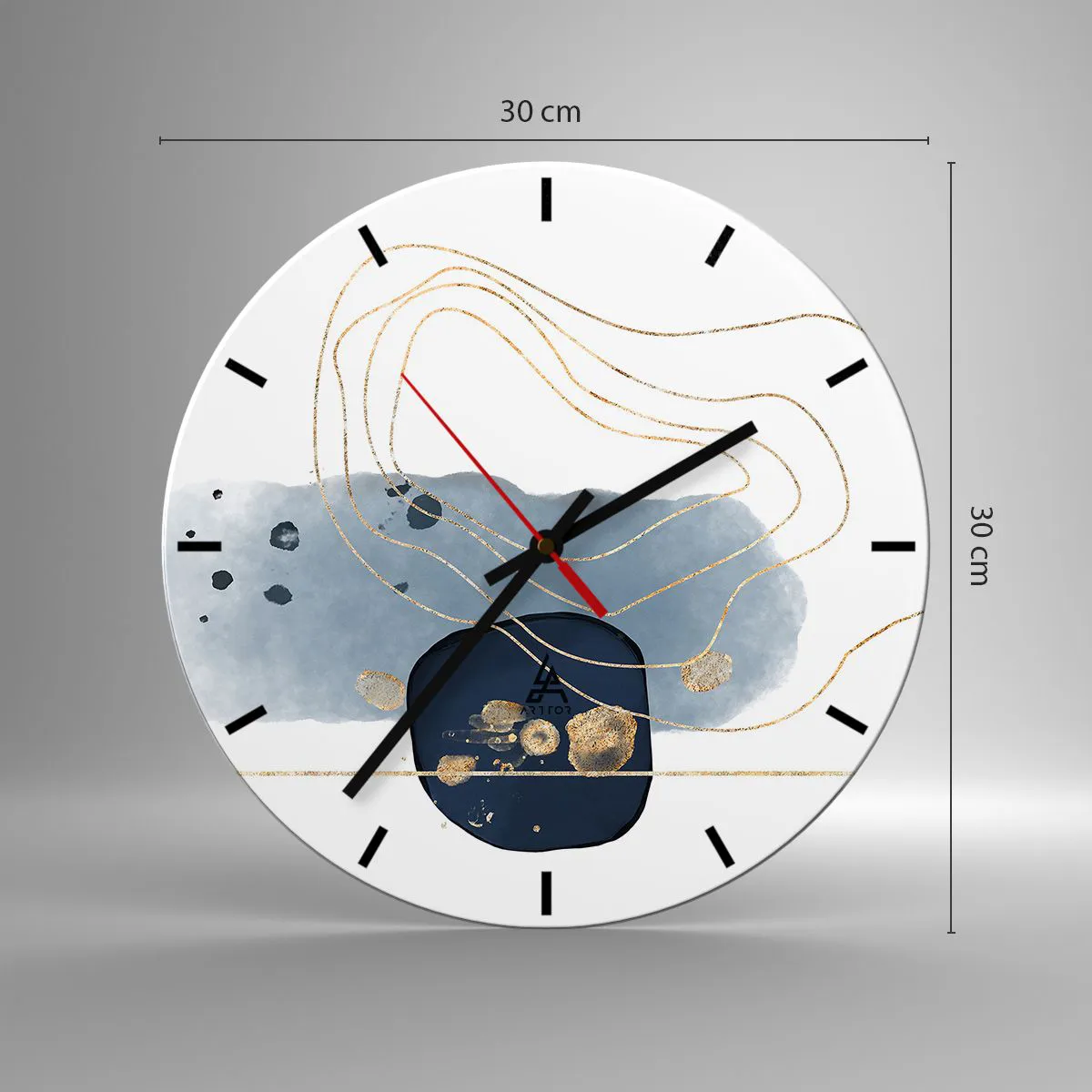 Wandklok - Klok - Abstracte compositie in tinten blauw en goud - 30x30cm - Blauw en goud fantasie - Moderne wanddecoratie voor woonkamer, keuken en slaapkamer ARTTOR