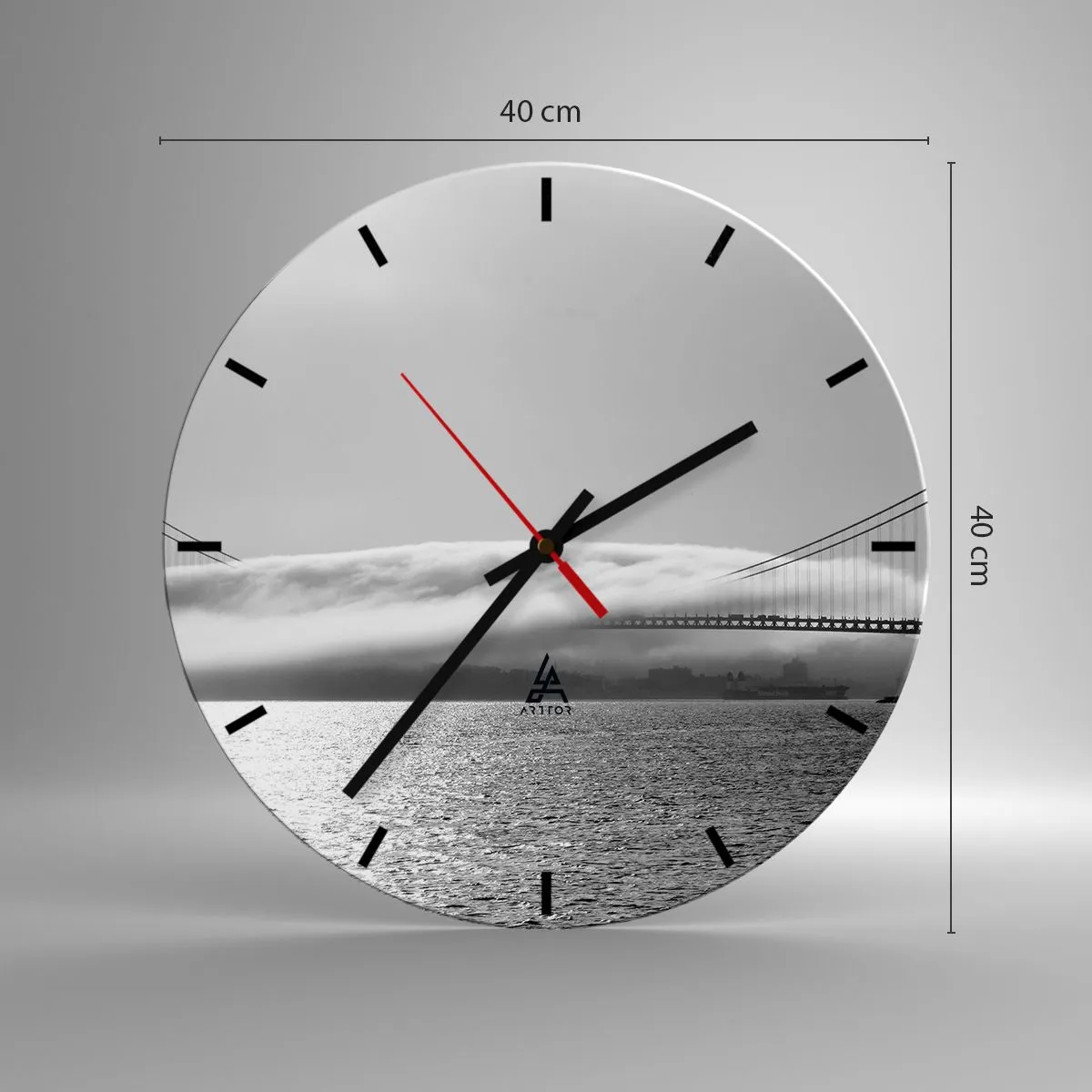 Wanduhr - Glasuhr - Segeln durch das Goldene Tor - 40x40 cm