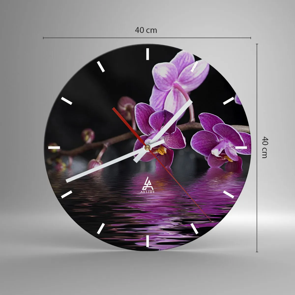Ceas de perete - Ceas pe sticlă - Reflecție de frumusețe în liliac - 40x40 cm