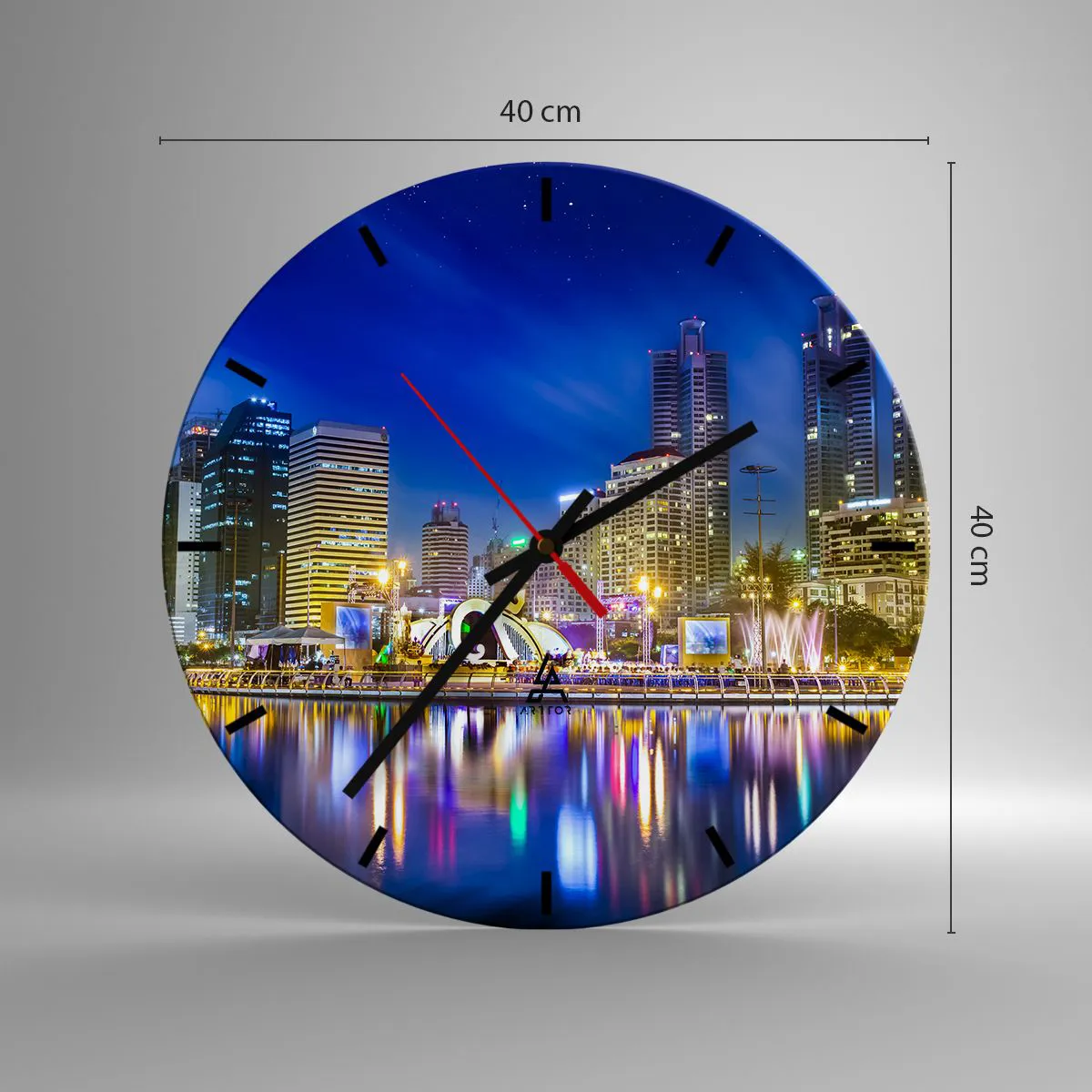 Ceas de perete - Ceas pe sticlă - Noaptea de curcubeu a metropolei - 40x40 cm