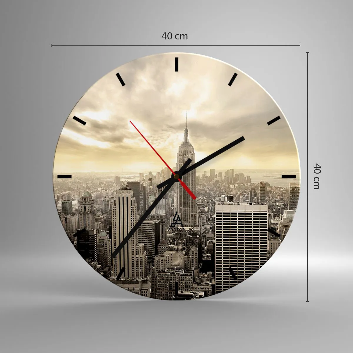 Relógio de parede - Relógio em vidro - Nova Iorque em tons de cinza - 40x40 cm