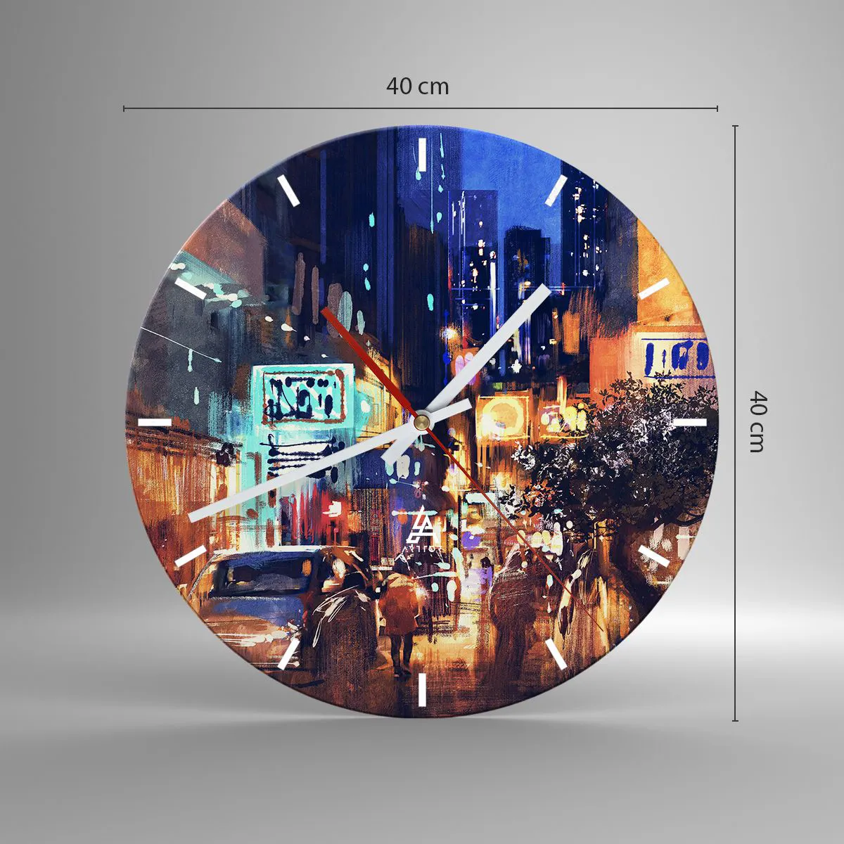 Ceas de perete - Ceas pe sticlă - Iar orașul nu doarme - 40x40 cm