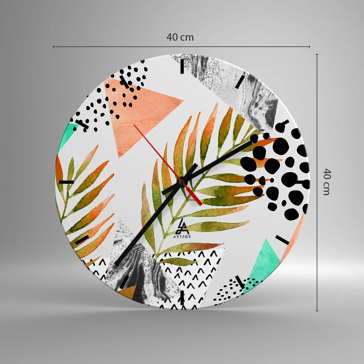 Nástěnné hodiny - Dekorace s palmovým listem - 40x40 cm