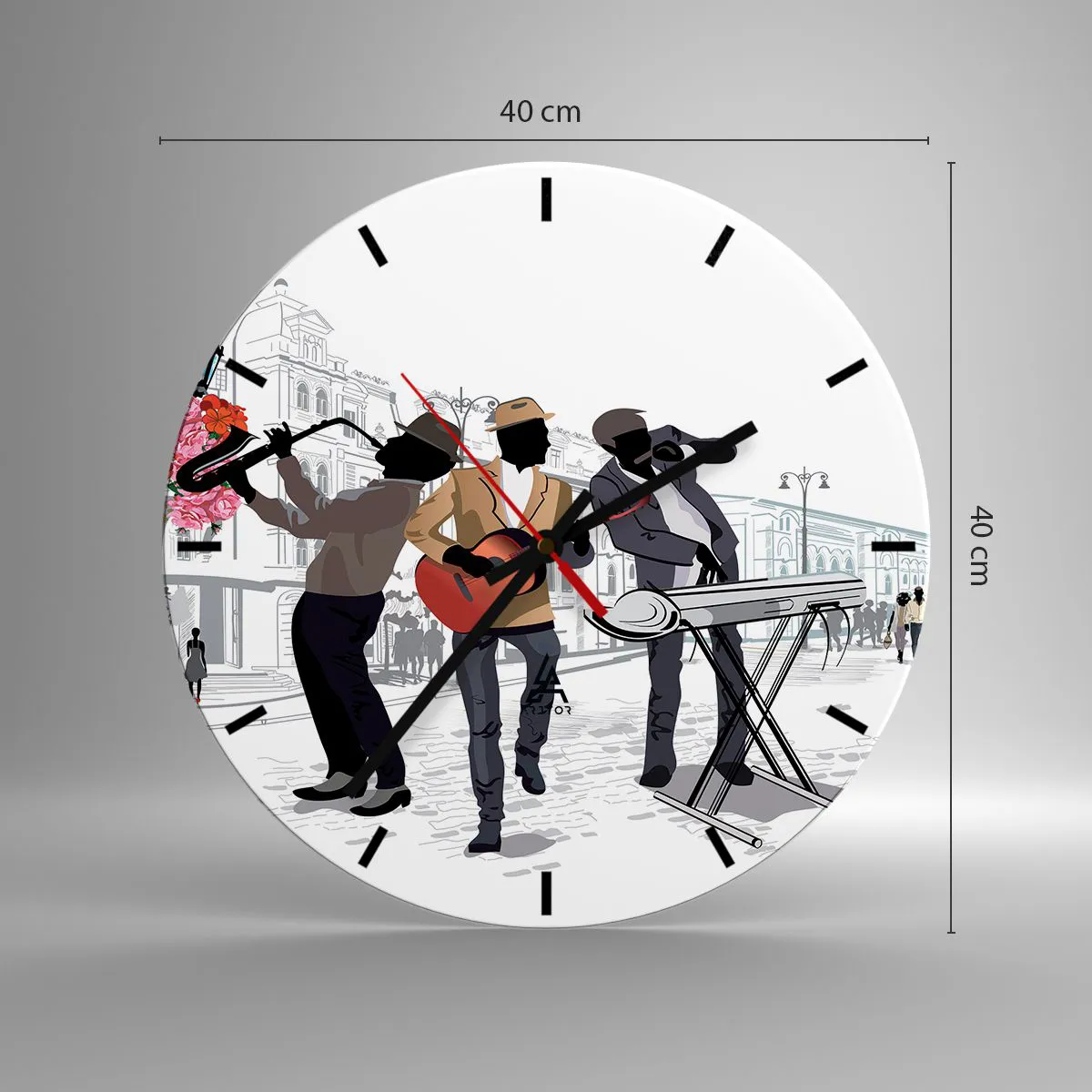 Wall clock - Clock on glass - Street Music - 40x40 cm