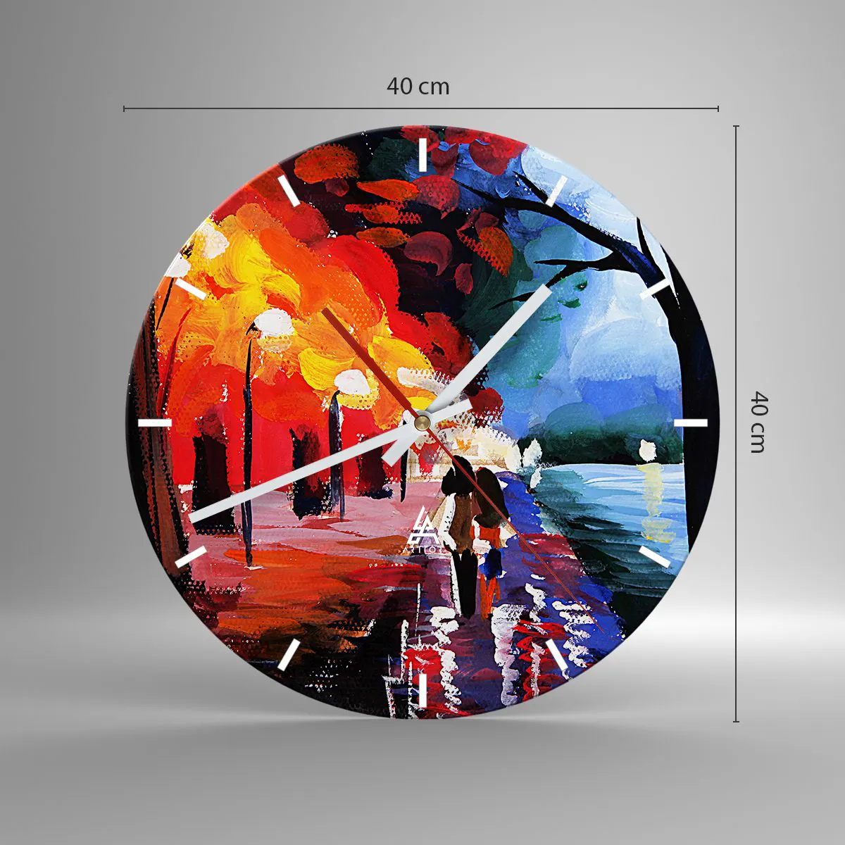 Väggklocka - Klocka på glas - Brinnande höst i parken - 40x40 cm