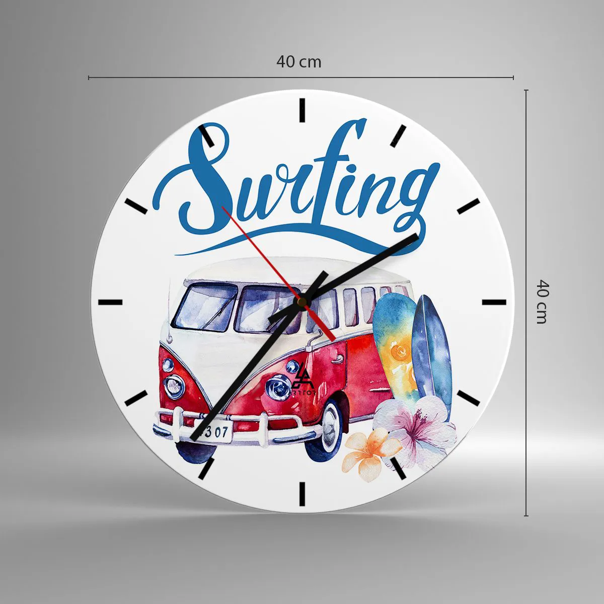 Ceas de perete - Ceas pe sticlă - Un clasic pentru surferi - 40x40 cm