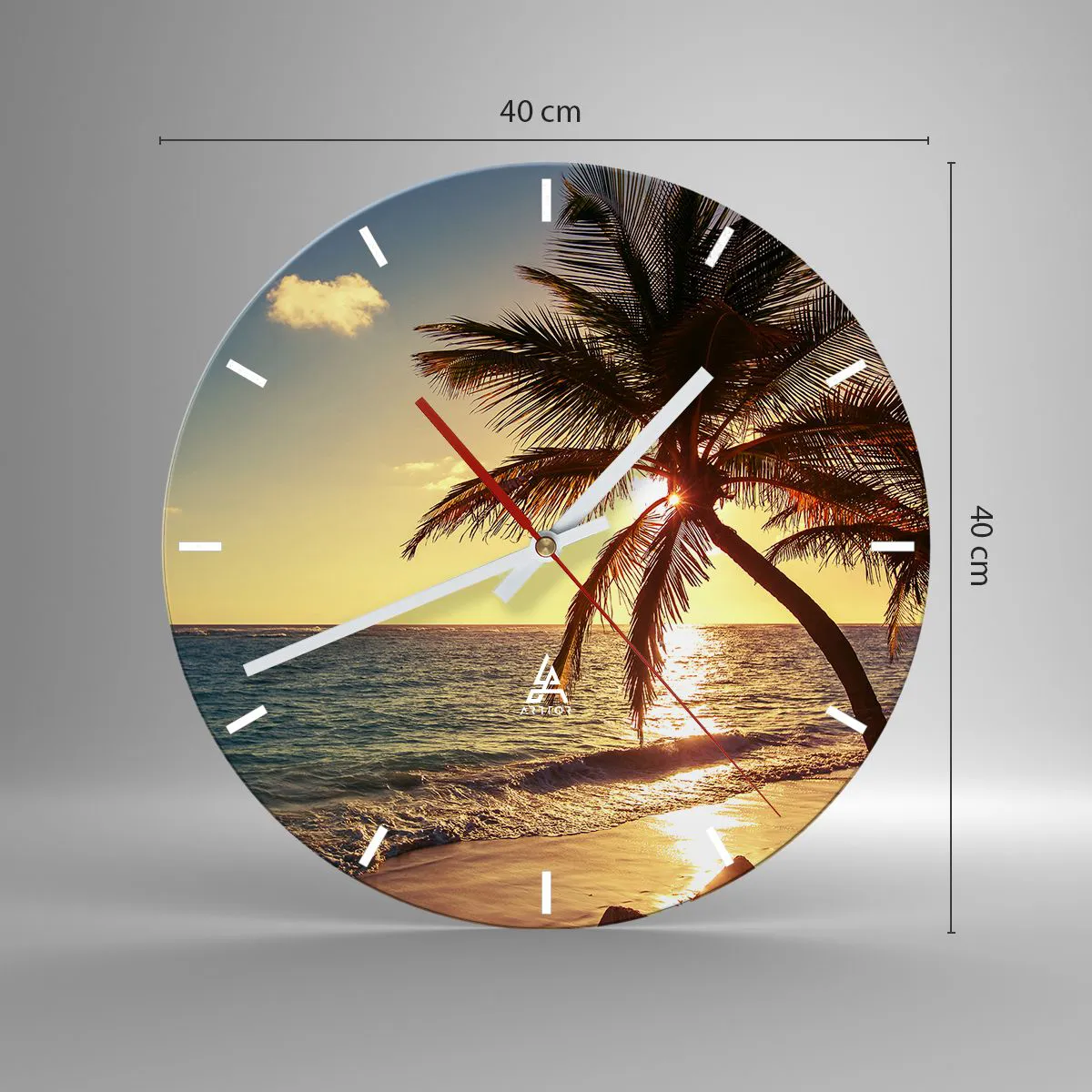 Väggklocka - Klocka på glas - Sommar under palmträden - 40x40 cm