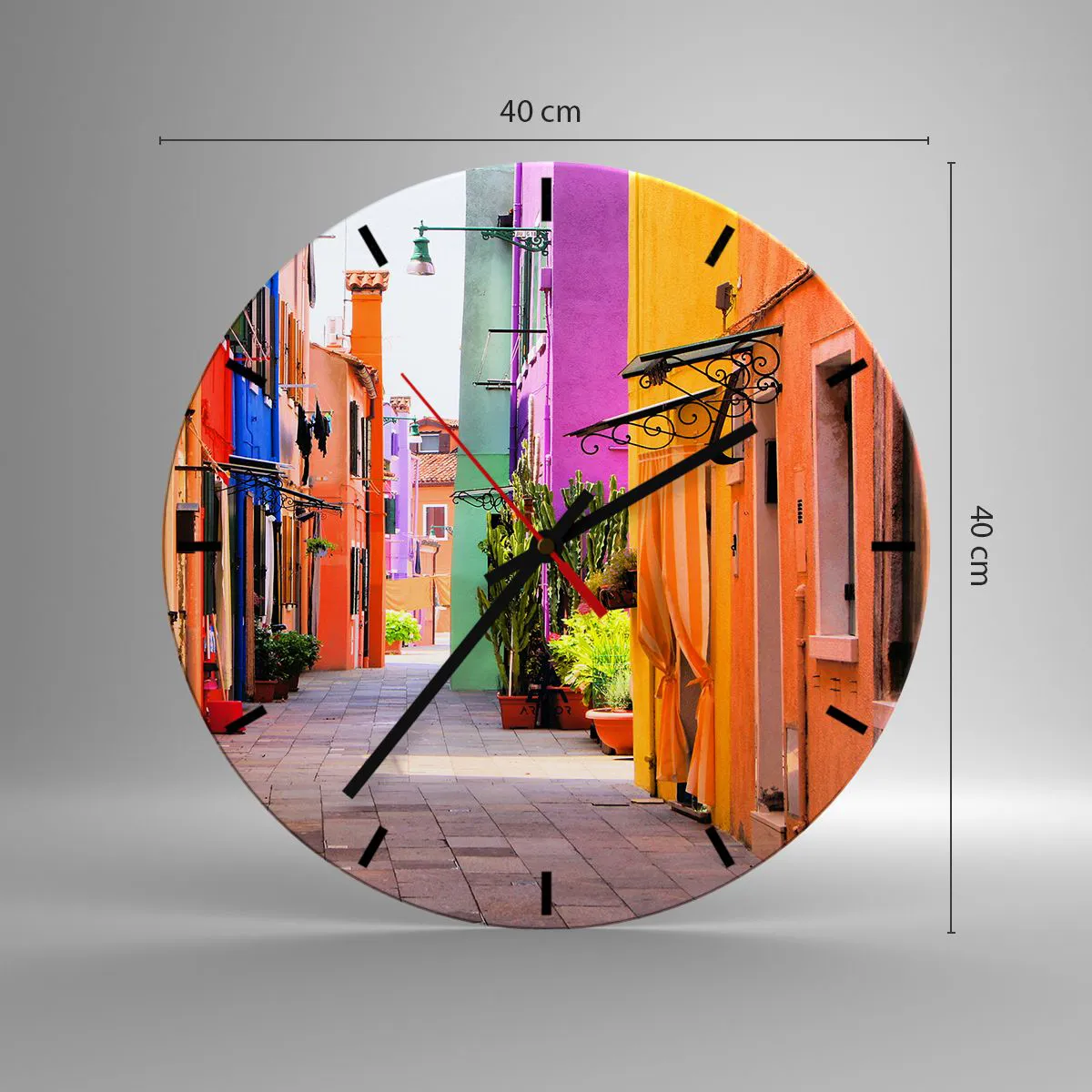 Wanduhr - Glasuhr - Regenbogengasse - 40x40 cm