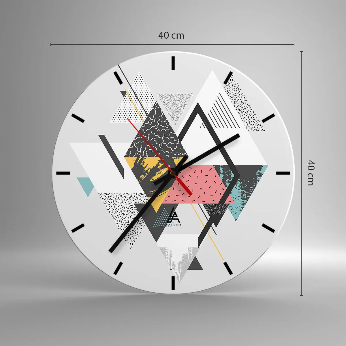 Relógio de parede - Relógio em vidro - Variações do triângulo e losango - 40x40 cm