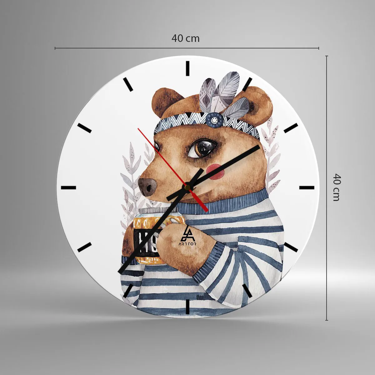 Ceas de perete - Ceas pe sticlă - Ursoaică dulce - 40x40 cm