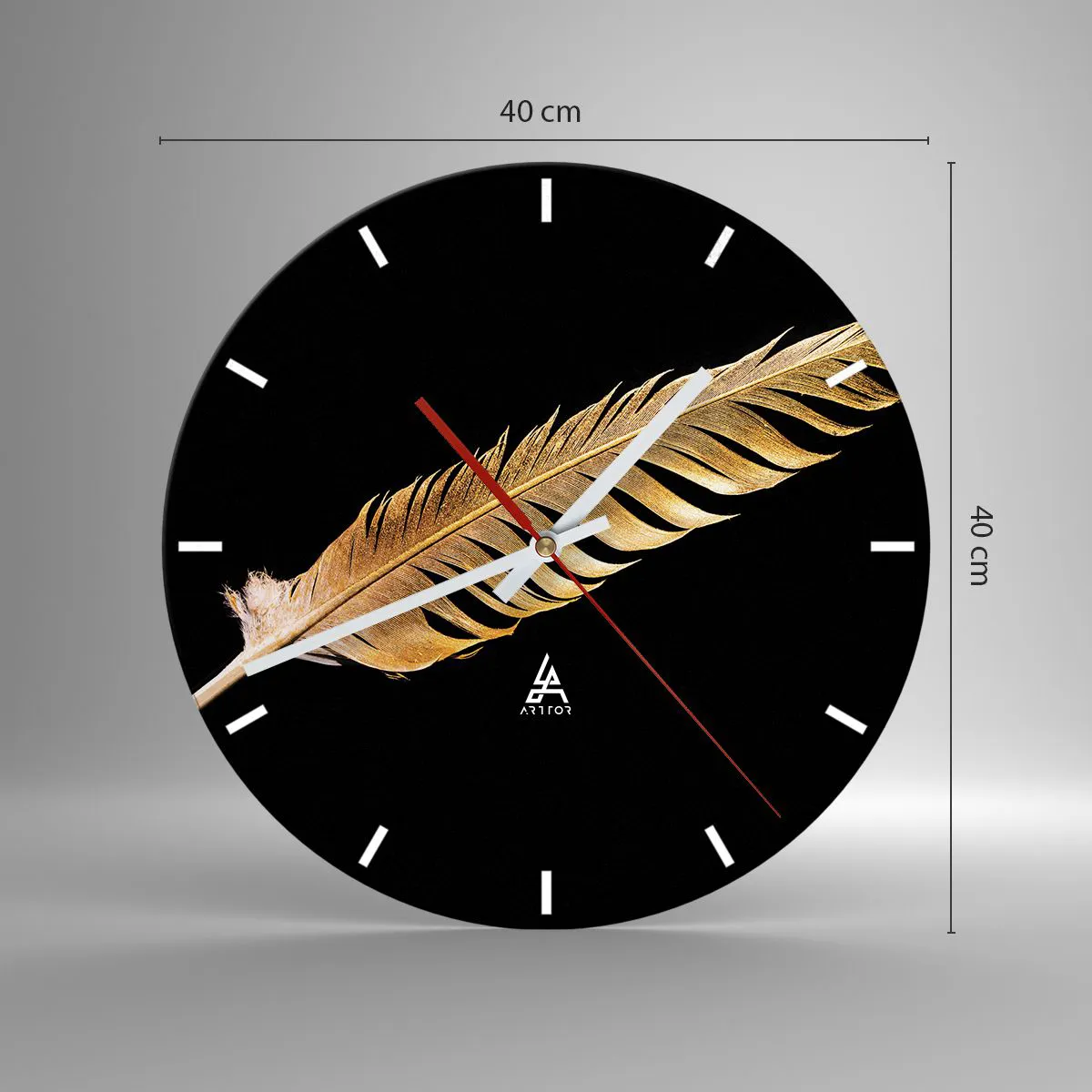 Ceas de perete - Ceas pe sticlă - Pană aurie perfectă - 40x40 cm