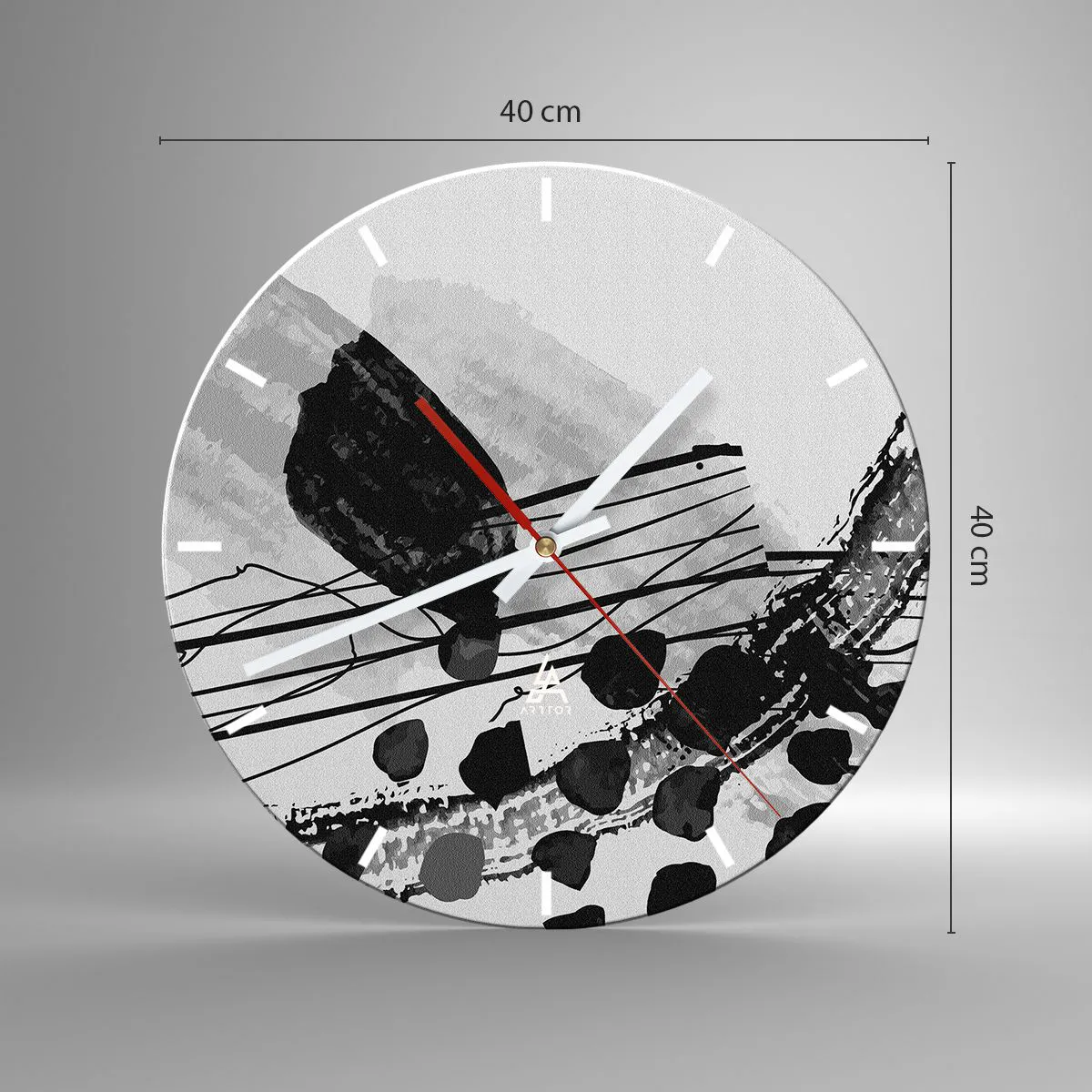 Wanduhr - Glasuhr - Organische Schwarz-Weiß-Abstraktion - 40x40 cm