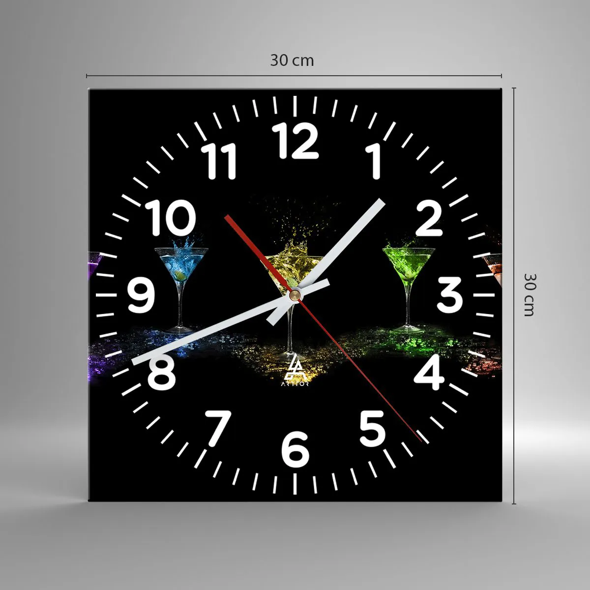 Reloj de pared - Reloj de vidrio - Los colores de la alegría en una copa de cristal - 30x30 cm