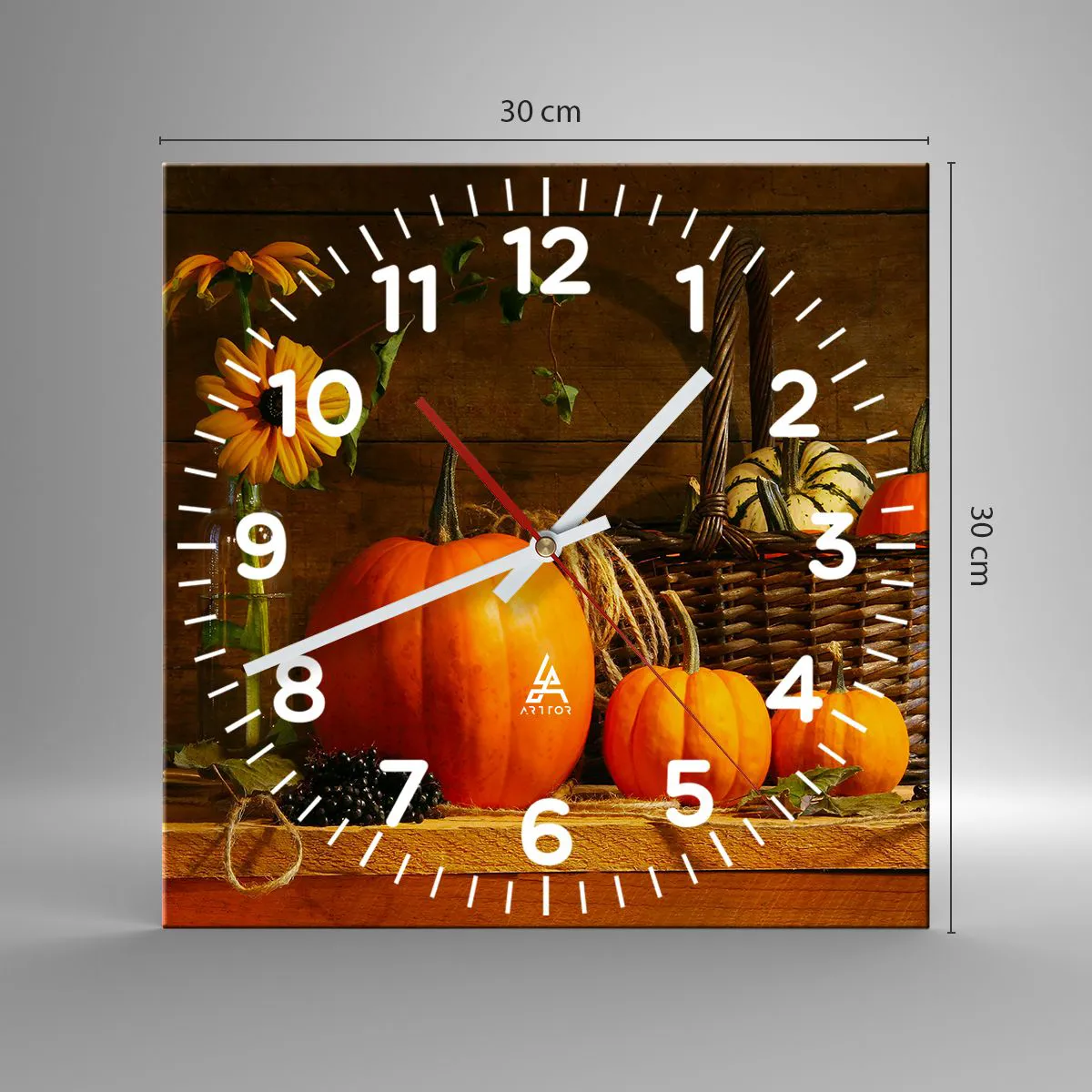 Ceas de perete - Ceas pe sticlă - Compoziție rustică - cadouri de toamnă - 30x30 cm