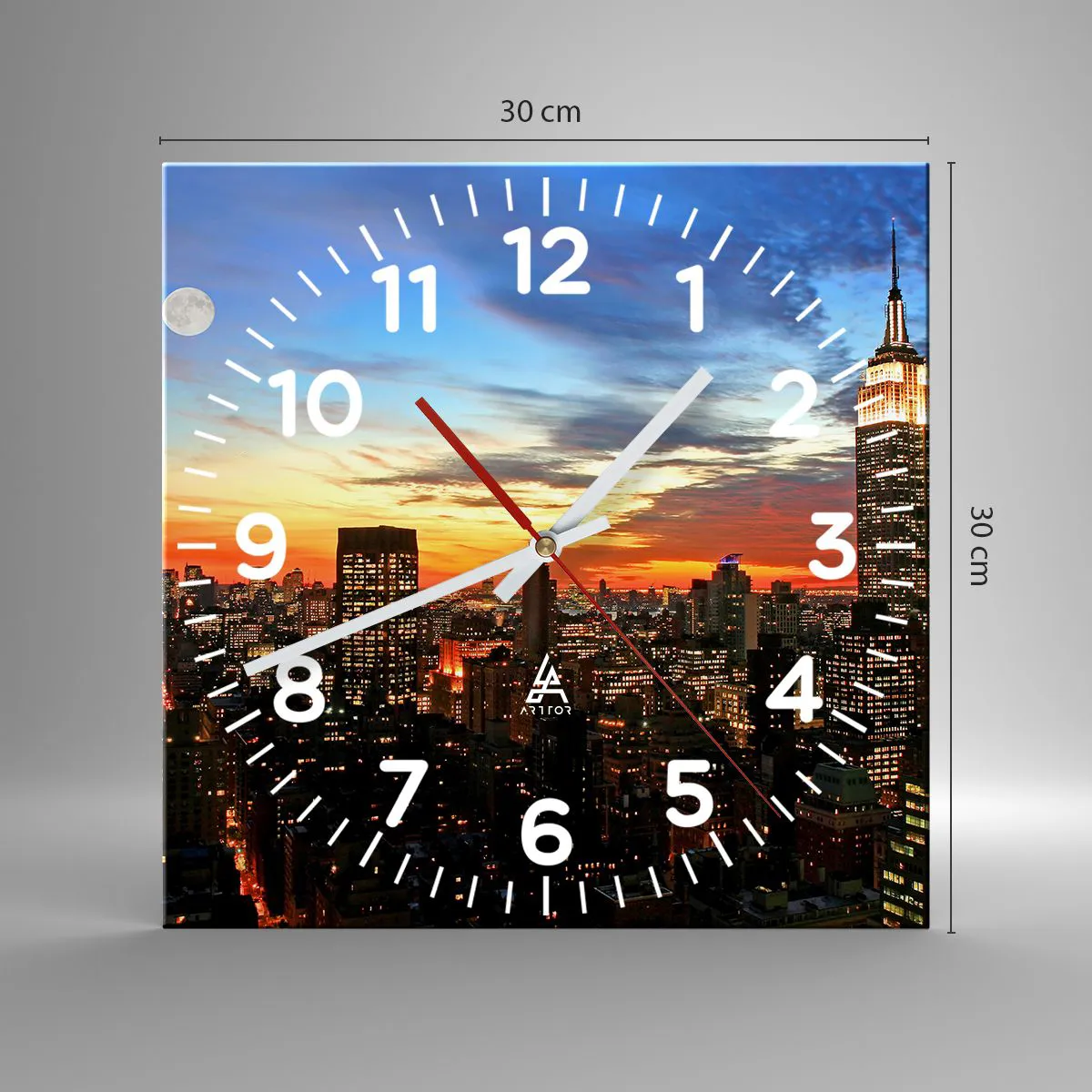 Relógio de parede - Relógio em vidro - Noite Brilhante Americana - 30x30 cm