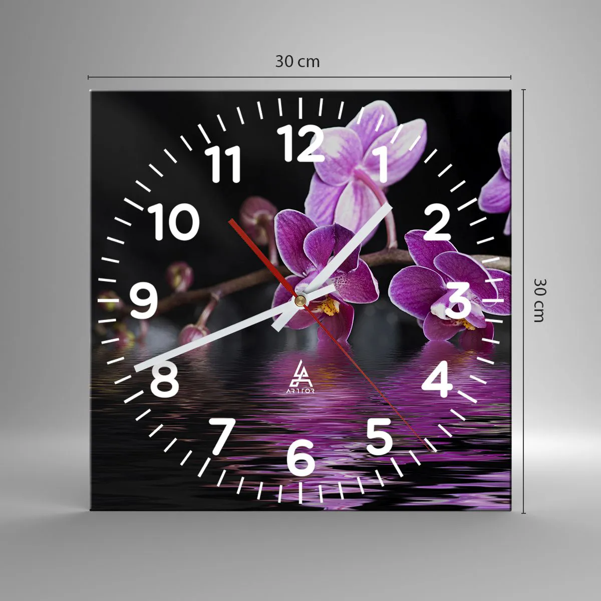 Wall clock - Clock on glass - Lilac Reflection of Beauty - 30x30 cm
