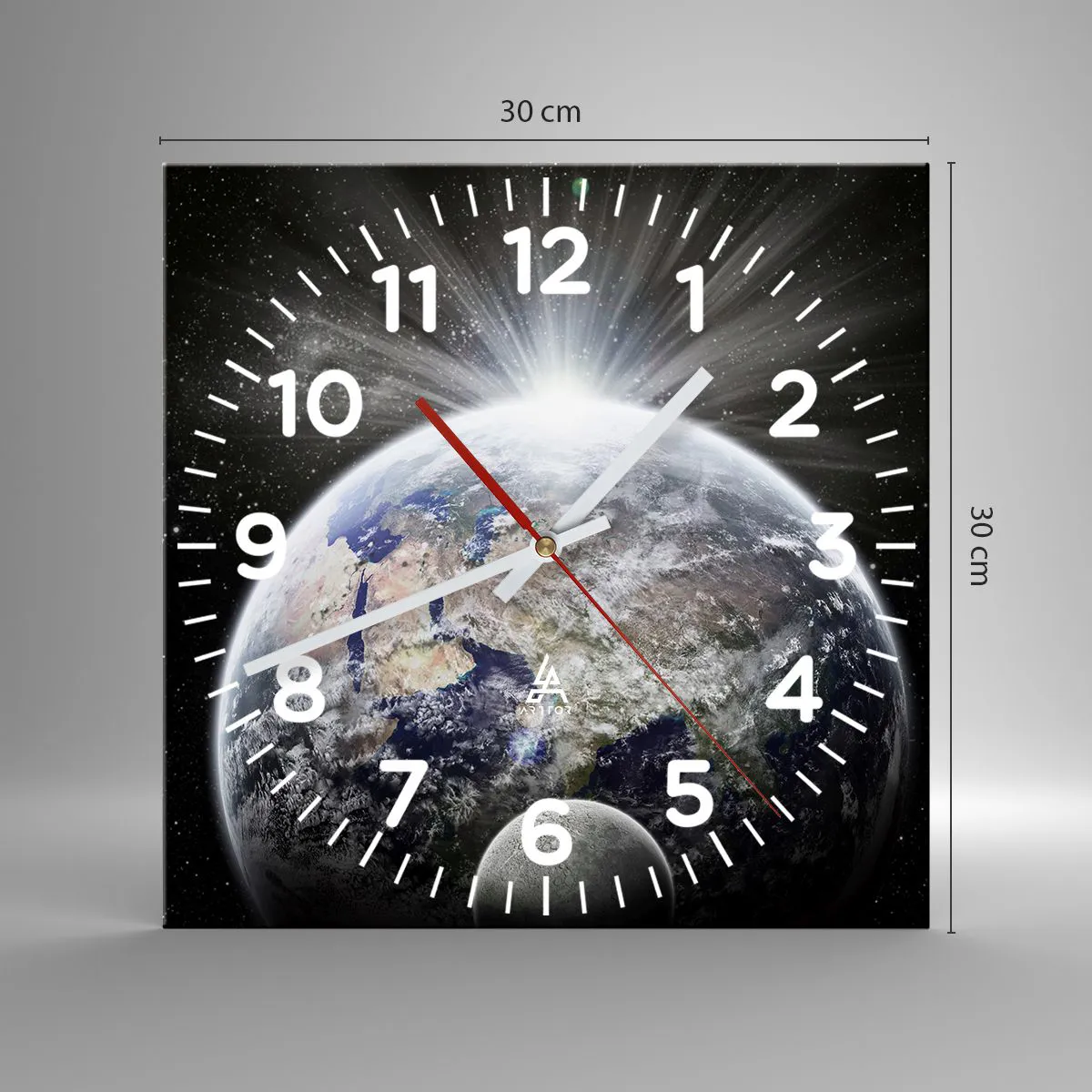 Väggklocka - Klocka på glas - I fullt sken - 30x30 cm