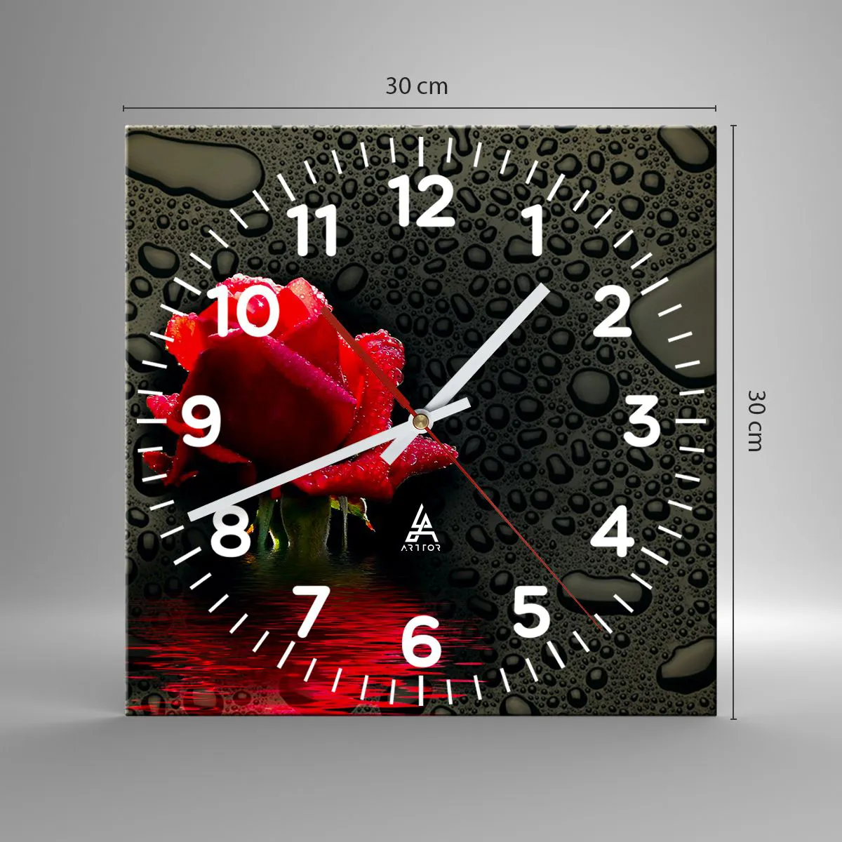 Vægur, Uret - Rød og sort - 30x30 cm