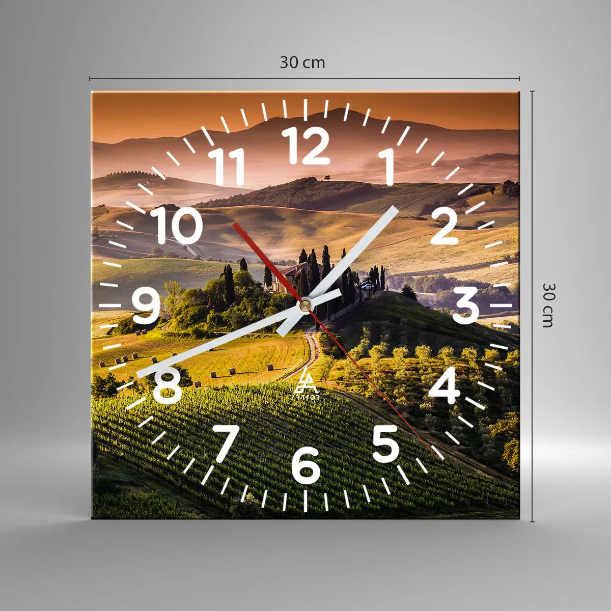 Orologio da parete - Orologio in Vetro - Arcadia: paesaggio toscano - 30x30 cm
