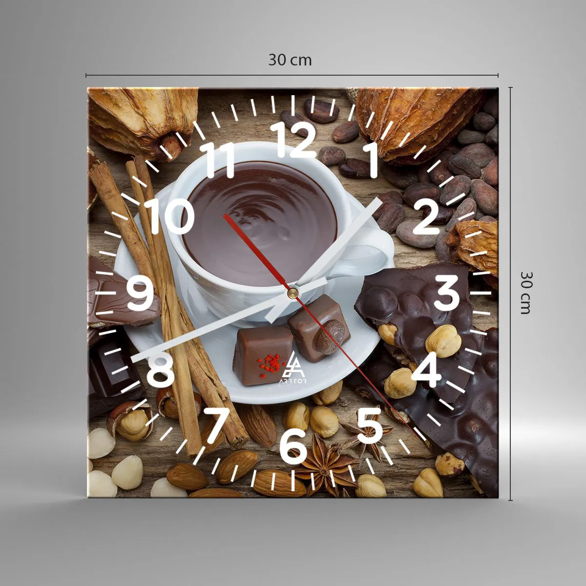 Relógio de parede - Relógio em vidro - Da fábrica de chocolate de conto de fadas - 30x30 cm