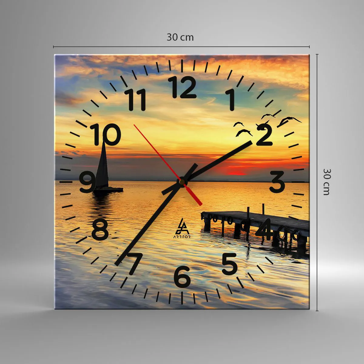 Wall clock - Clock on glass - Evening Returns - 30x30 cm