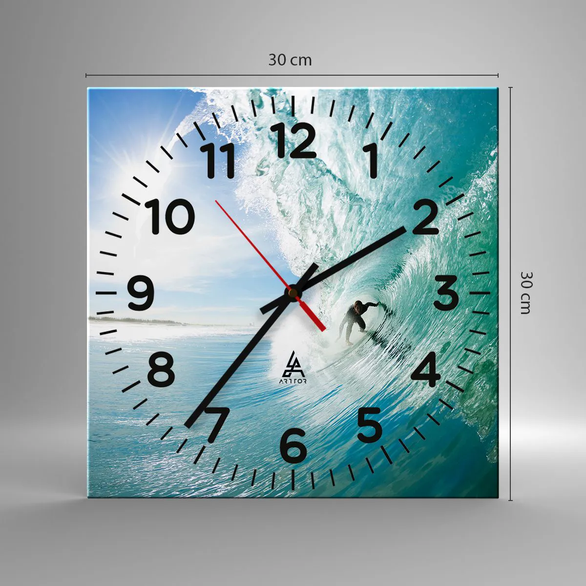Wall clock - Clock on glass - Riding the Wave - 30x30 cm