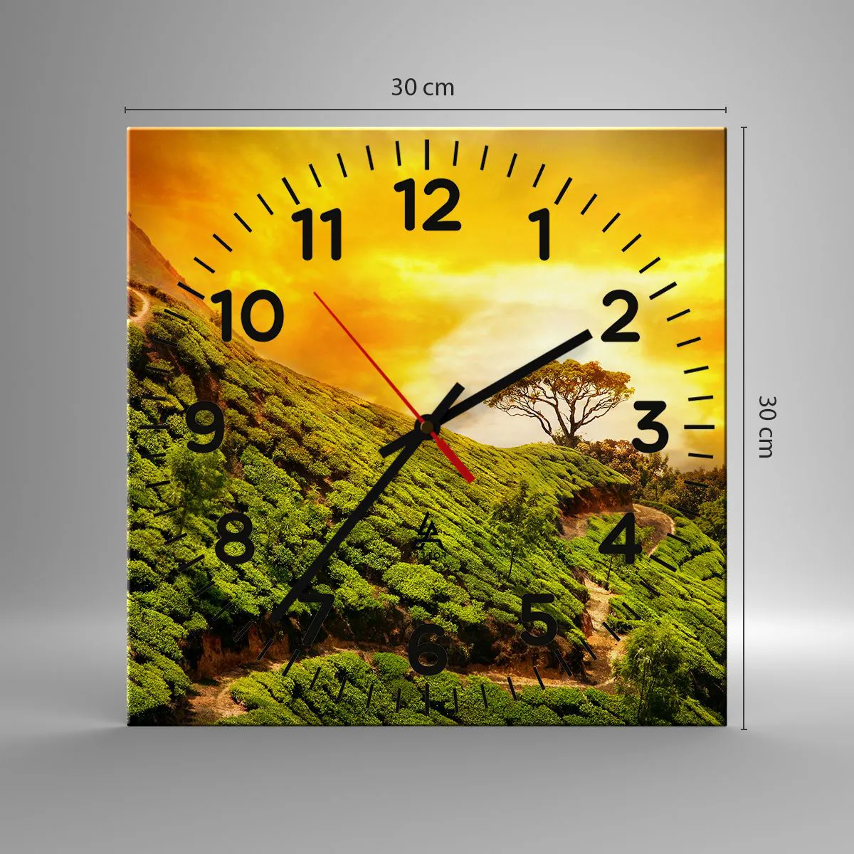 Wanduhr - Glasuhr - Ein gewundener Weg, ein grüner Hang - 30x30 cm