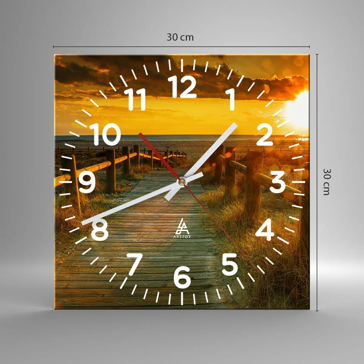 Ceas de perete - Ceas pe sticlă - Scăldat în aur vechi - 30x30 cm